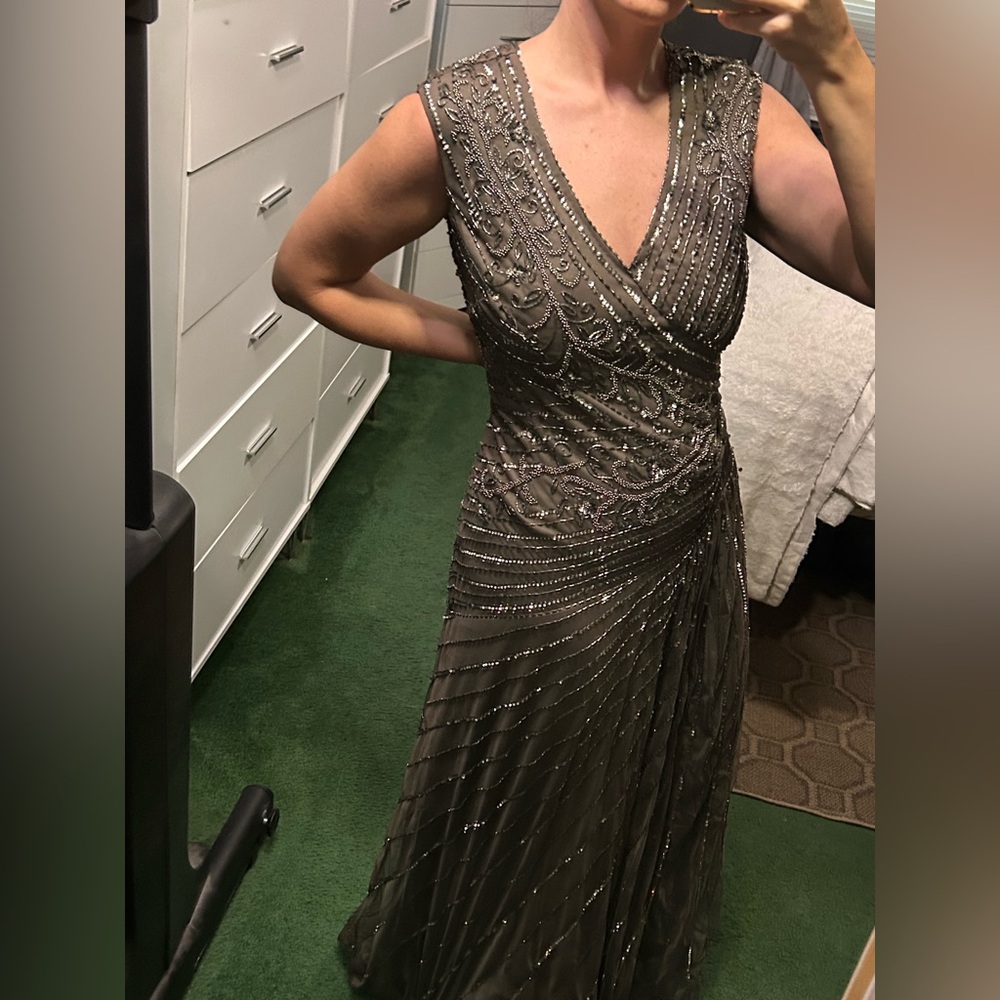 Christina Wu Beaded Maxi Dress in Gray